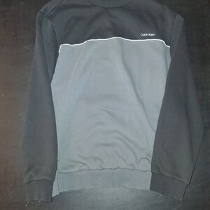 Calvin Klein Men’s Two-Tone Black and Charcoal Crewneck with White Piping